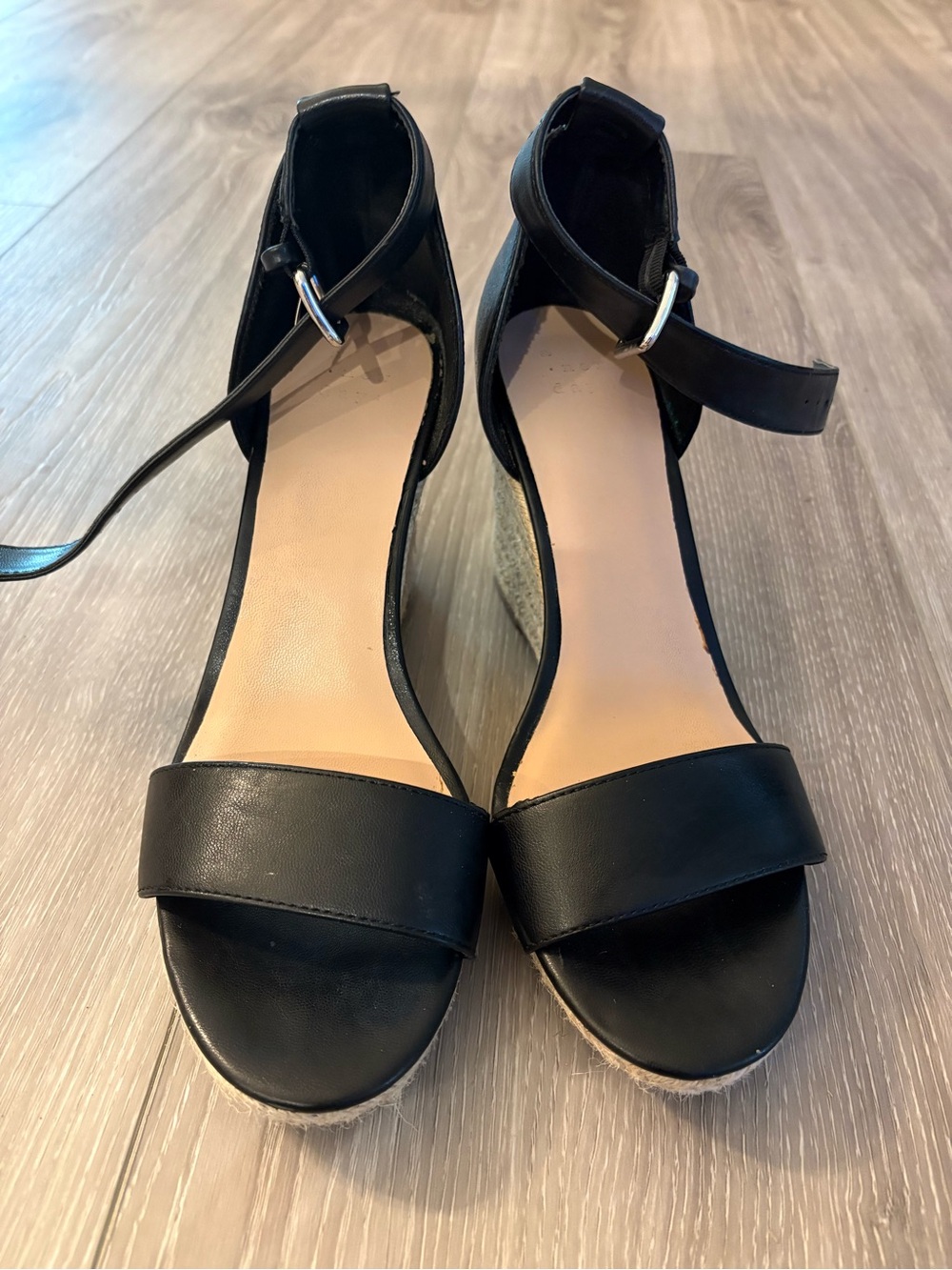 a new day Black Ankle-Strap Espadrille Wedge Sandals